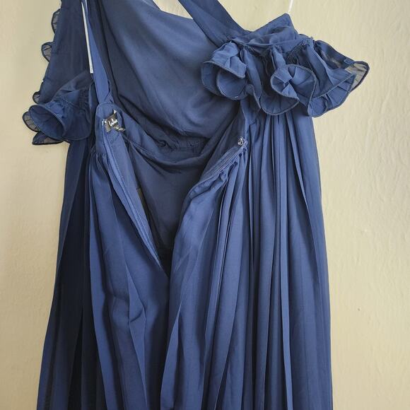 NEW Lulus Splendid Charisma Navy Ruffled Pleated One Shoulder Midi Dress - Picture 13 of 16